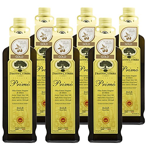 Frantoi Cutrera Primo Cold Extracted Italian Extra Virgin Olive Oil Cold Pressed, Polyphenol Rich Olive Oil, Authentic Certified DOP Sicilian EVOO Imported From Italy, 25.4 fl oz (Pack of 6)