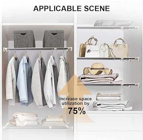 Miniatura 3 de Hershii - Estantería y barra extensible para armarios, estante de almacenamiento de metal expansible,organizador ajustable, separador para armarios,