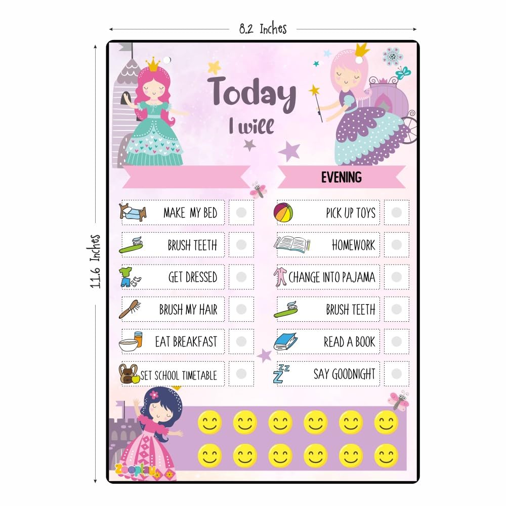 Zooplay India My Responsibility Chart Princess- Good Habit Chart for Kids - Reusable Behavior Tracker with SmiliesI For Age 3-12 year I Reward chart I gift for girls 3 yr -12 yrs - Image 7 thumbnail