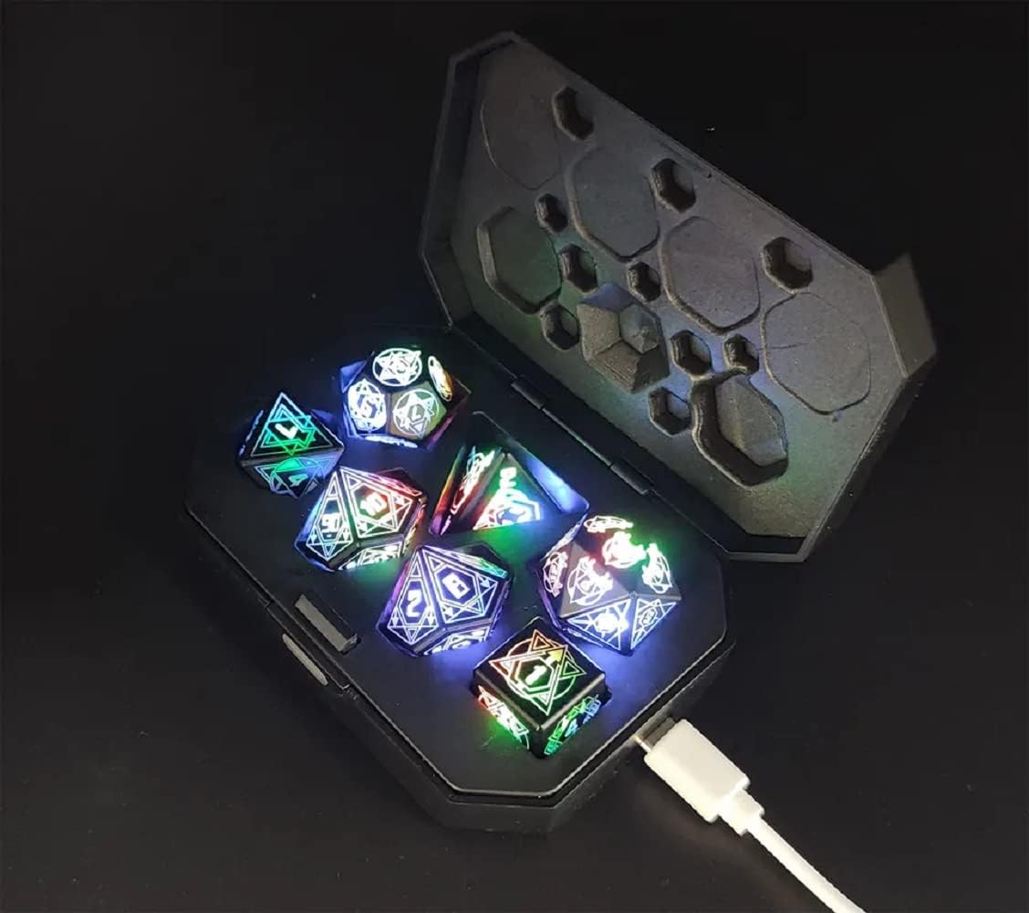 Light up DND Dice Rechargeable with Charging Box 7 PCS LED