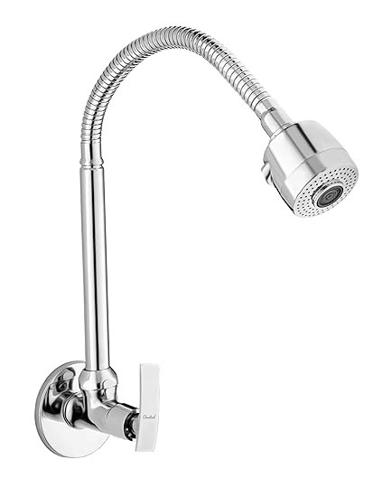 Cloudtail (CDT4110) Passion Dual Flow Chrome Wall Mount Brass Kitchen Sink Tap with Flexible Neck | Dual Sprayer Function
