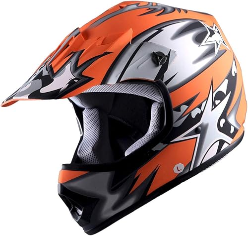 Miniatura 2 de Casco de motocross para jóvenes 1Storm BMX MX ATV Dirt Bike Casco estrella mate naranja + gafas + paquete de guante naranja para jóvenes MG