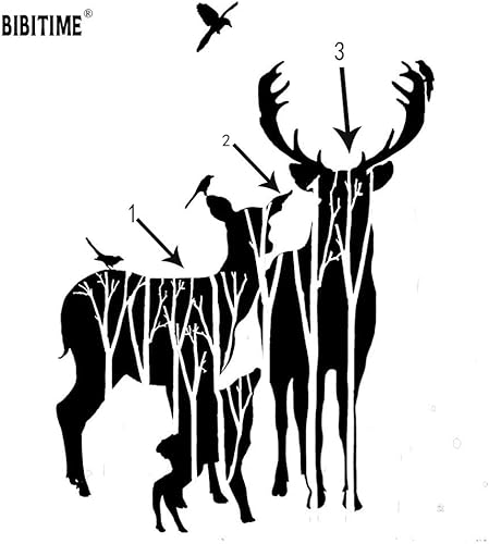 Miniatura 3 de BIBITIME Calcomanías de pared de Halloween con silueta de bosque, ciervos, familia, animales, pájaros, alce, calcomanías de vinilo para sala de