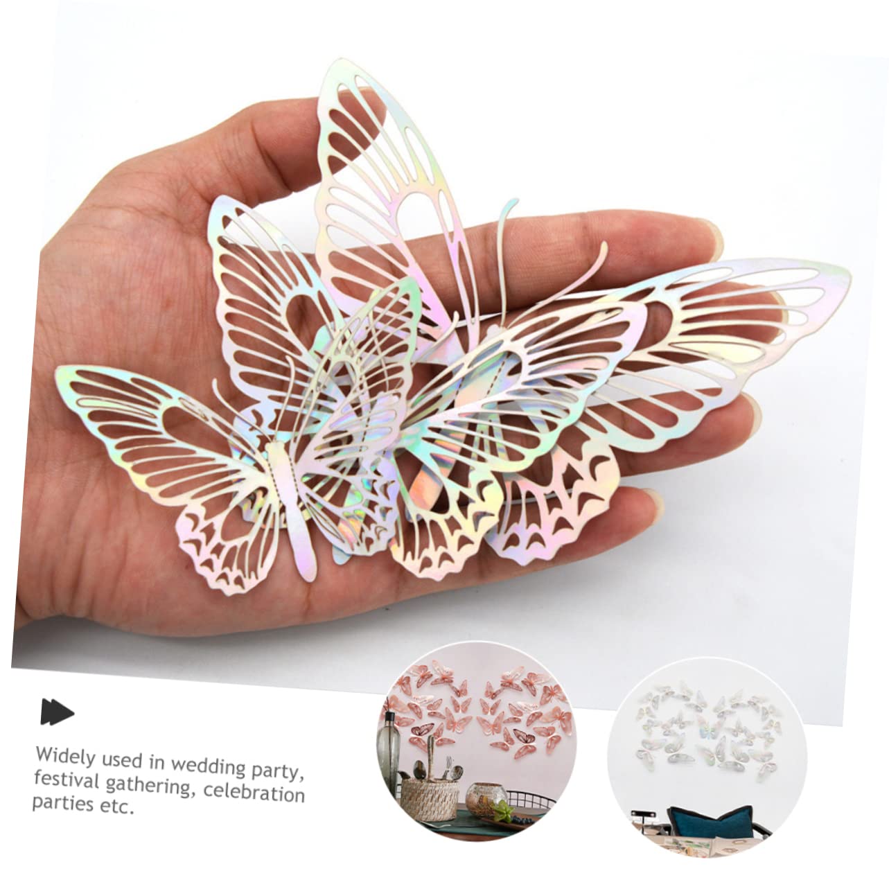 36 Farfalle Decorative 3D Adesive Da Parete - Oro Rosa, 8/10/12 Cm - Adesivi Murali Per Cameretta E Soggiorno - 2