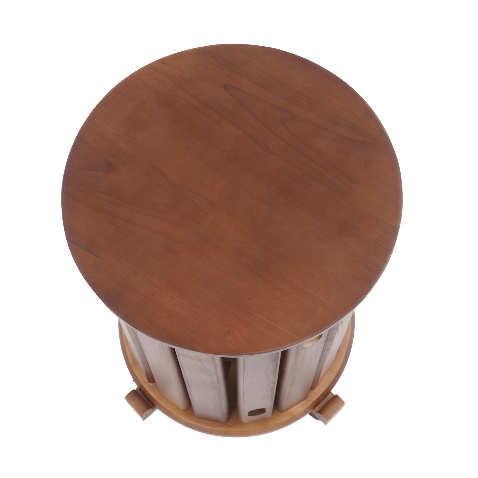 Set di 4 sgabelli impilabili in legno con ruote, per sala da pranzo, comodino rotondo, sgabello da balcone, per cucina, camera da letto, soggiorno (colore noce)