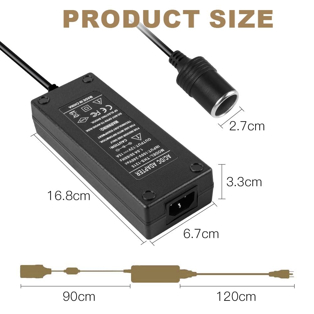 Convertitore da 240V a 12V Adattatore, Alimentatore AC a DC Adattatore, 12V 15A 180W Convertitore di alimentazione, per Pompa Aria per Auto, Aspirapolvere per Auto Frigorifero