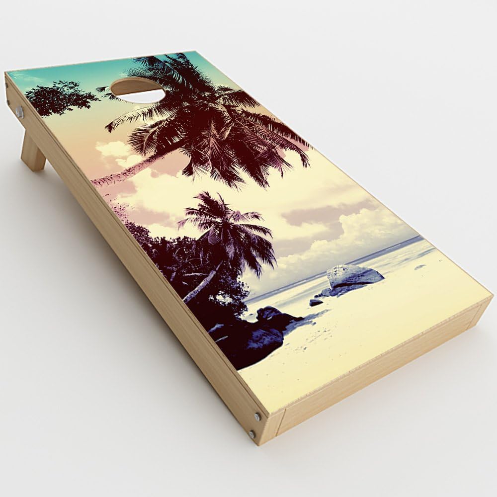 Skin Decal Vinyl Wrap for Cornhole Game Board Bag Toss (2xpcs.) Skins Stickers Cover/Palm Trees Vintage Beach Island