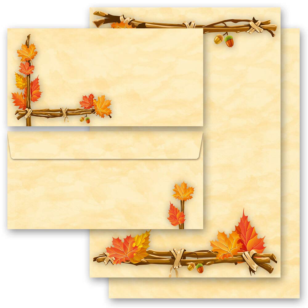 20-pc. Complete Set Seasons - Autumn, Golden Autumn 10 Sheets of Stationery Paper + 10 Matching envelopes DIN Long windowless | Paper-Media