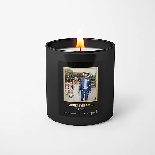Miniatura 4 de Vela fotográfica personalizada en vidrio negro mate de 10 onzas. Añade imagen, mensaje y elige tu fragancia