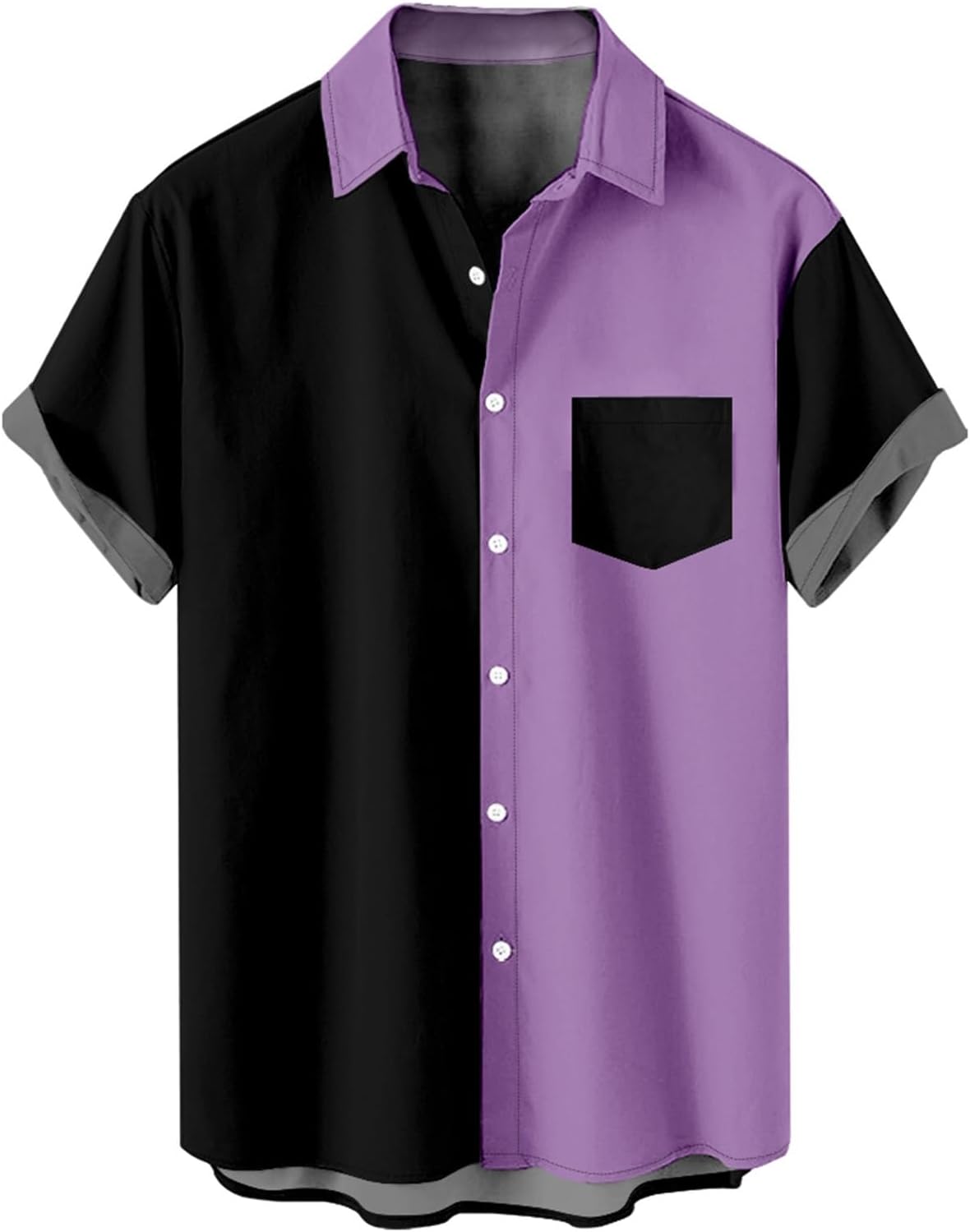 Men's Short Sleeve Button Down Shirt Fashion Color Block Collared Shirts Casual Beach Summer Cuban Shirts Muscle Tees