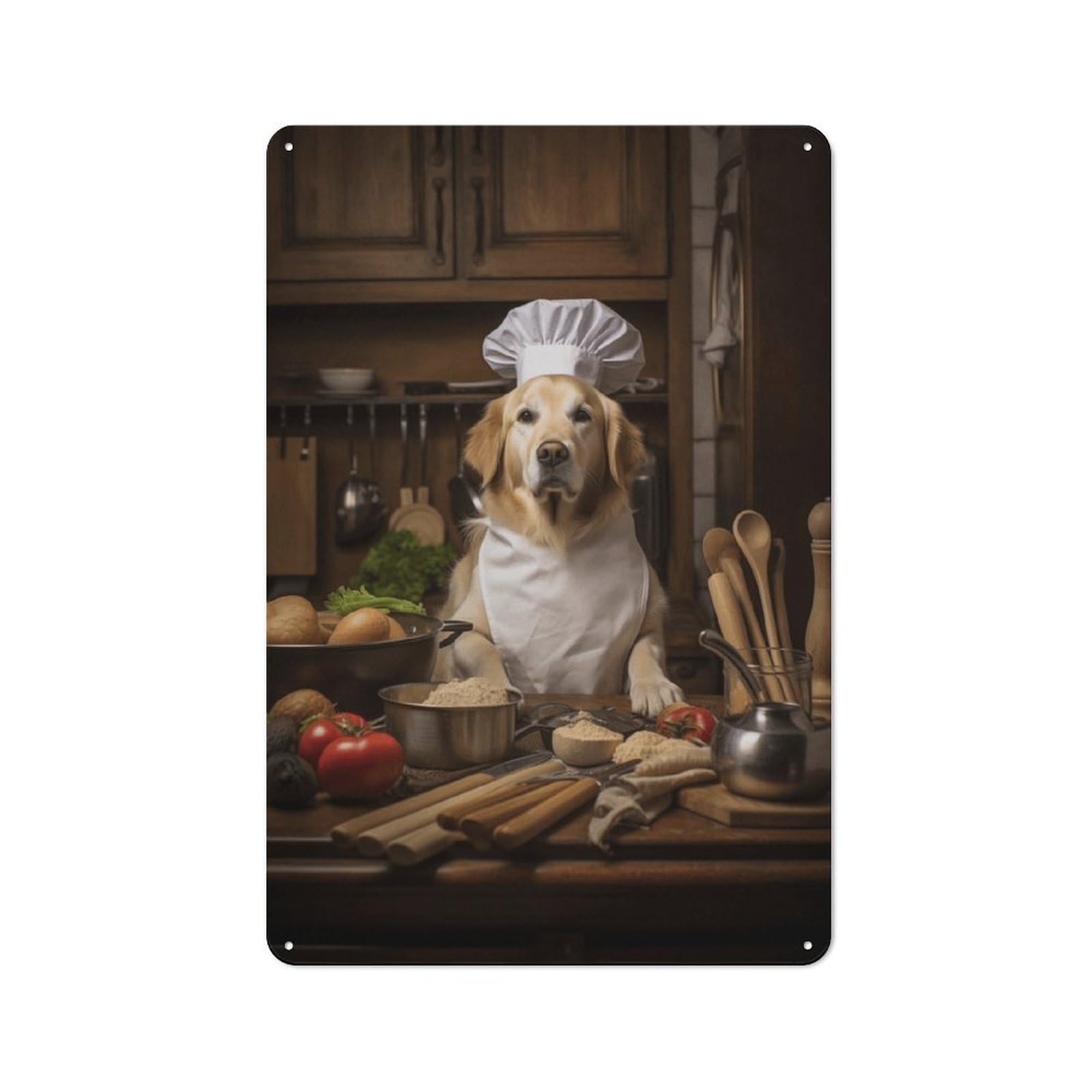Junmoney Style-12 Golden Retriever Chef Hat Vintage Tin Sign 30X20cm For Café Or Restaurant, Suited To Café Owners And Decorators