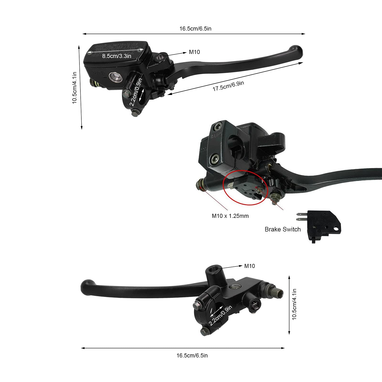 Yctze Motorrad Hydraulische Bremskupplungshebel Ein Paar Links Rechts 22mm Universal Schwarz CNC Aluminiumlegierung Hydraulischer Bremshebel Bremskupplungszylinder