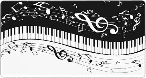 Alfombrilla de mouse grande para juegos de notas musicales, teclas de piano, 29.5 x 15.8 pulgadas, protector de escritorio extendido, bonita