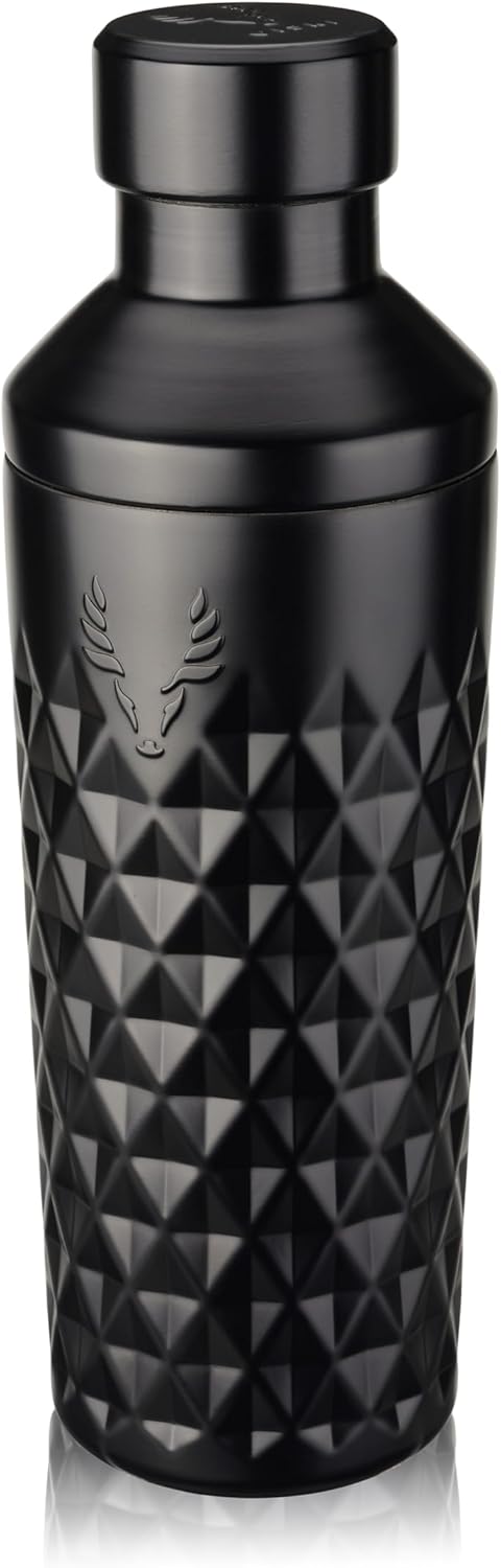 Viski Paragon Vacuum Insulated Cocktail Shaker, Stainless Steel Double Walled Drink Mixer with Built-in Strainer, Perfect for Martini, Mojito, Margarita and Other Cocktails, 23 oz, Set of 1, Obsidian
