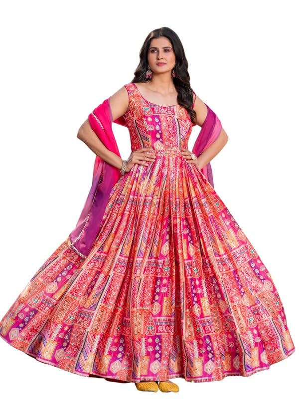 textilenow Chinon Printed Gown with Tabby Dupatta-picture-19