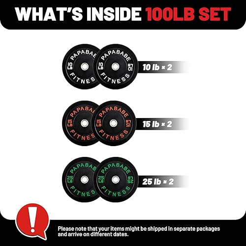 Miniatura 36 de Papababe Placas de peso, juego de placas de pesas de 2 pulgadas, placas de peso de goma protectoras para el suelo, placas de parachoques de 10 a 600