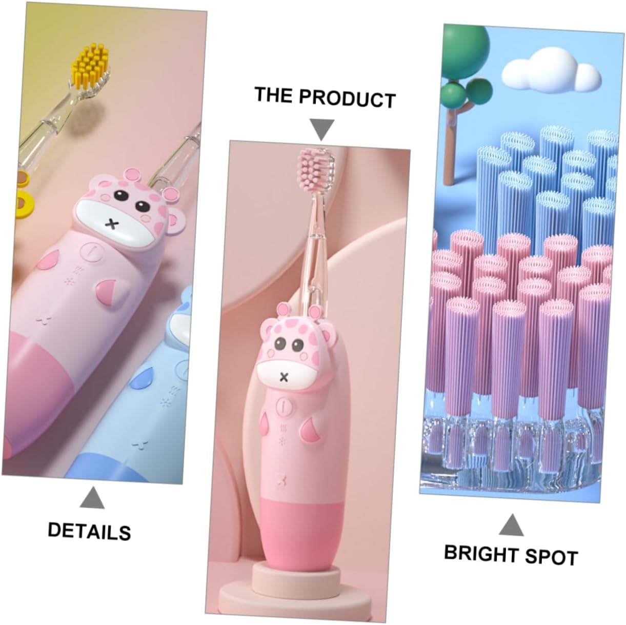 Sonic Electric Toothbrush for Toothbrush with Non Slip Handle Cartoon Design USB Charging Compatible Includes Replacement Brush Heads Pink Deer Theme