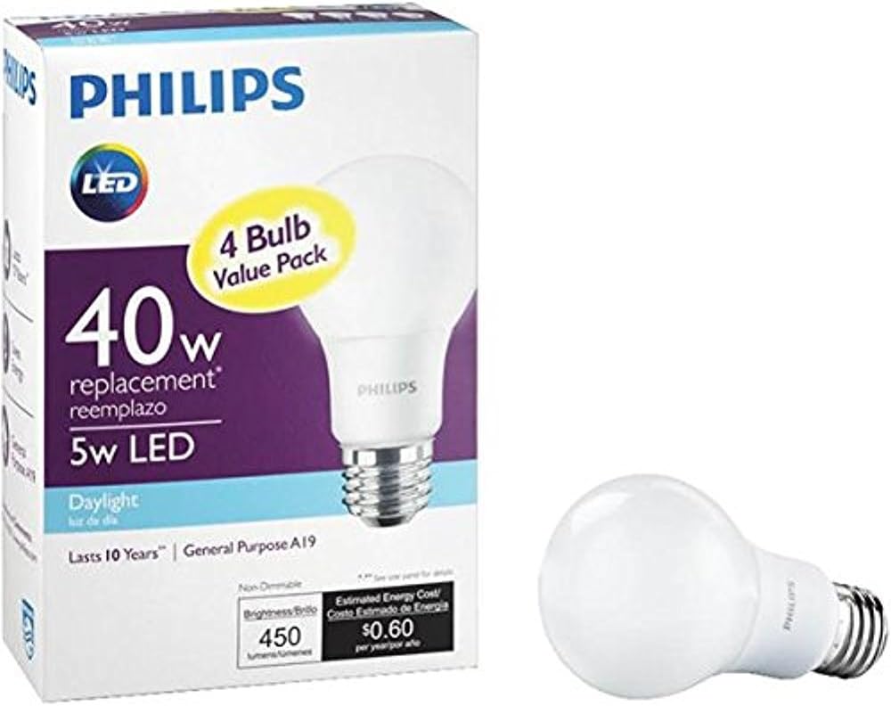 Philips 4-Pack 40W Equivalent Daylight A19 Medium LED Light Bulb