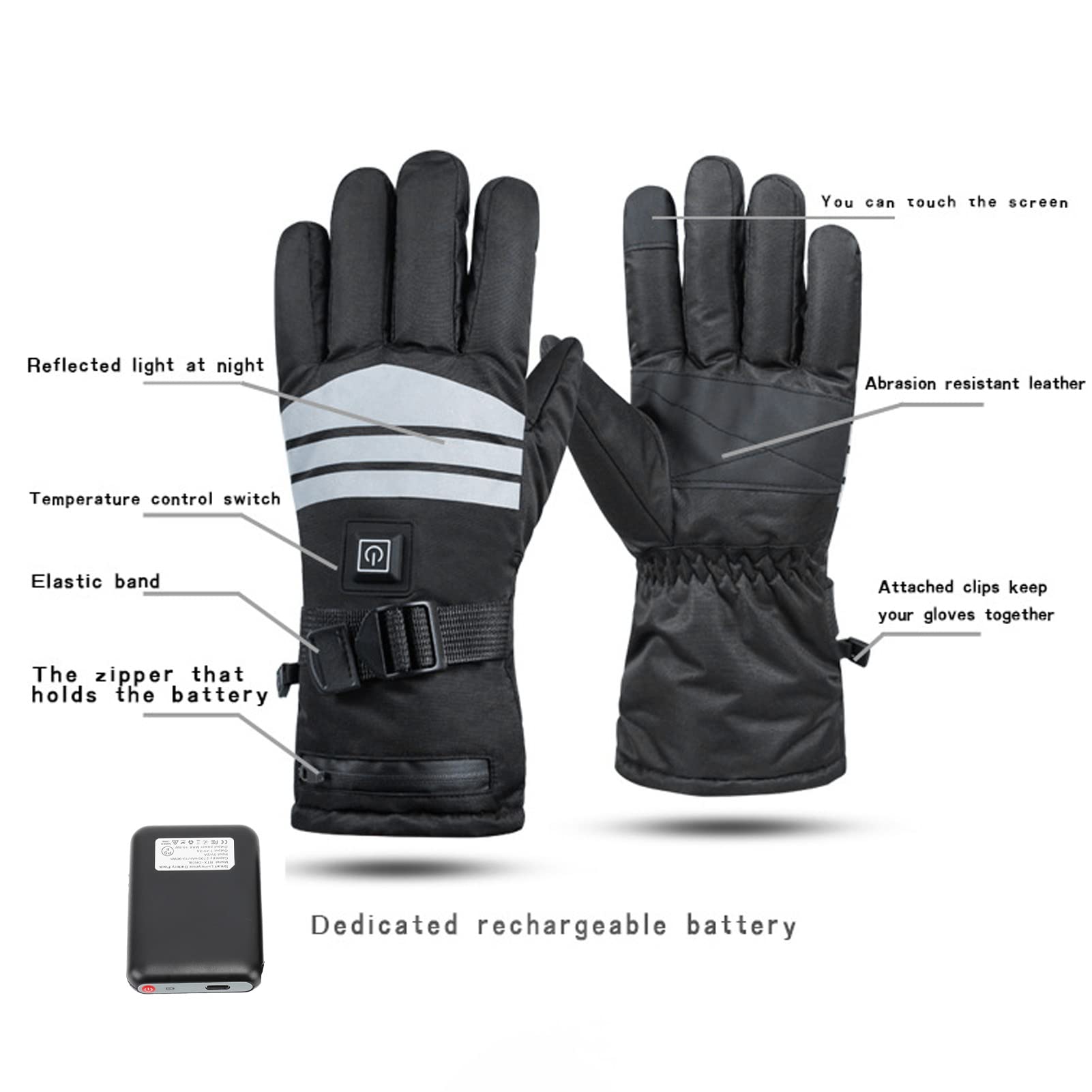 Guantes Térmicos con Pantalla Táctil Guantes Térmicos con Batería Eléctrica Recargable Engrosados ​​para Hombres Mujeres Esquí al Aire Libre Montar Polar 2700 mAh RTX