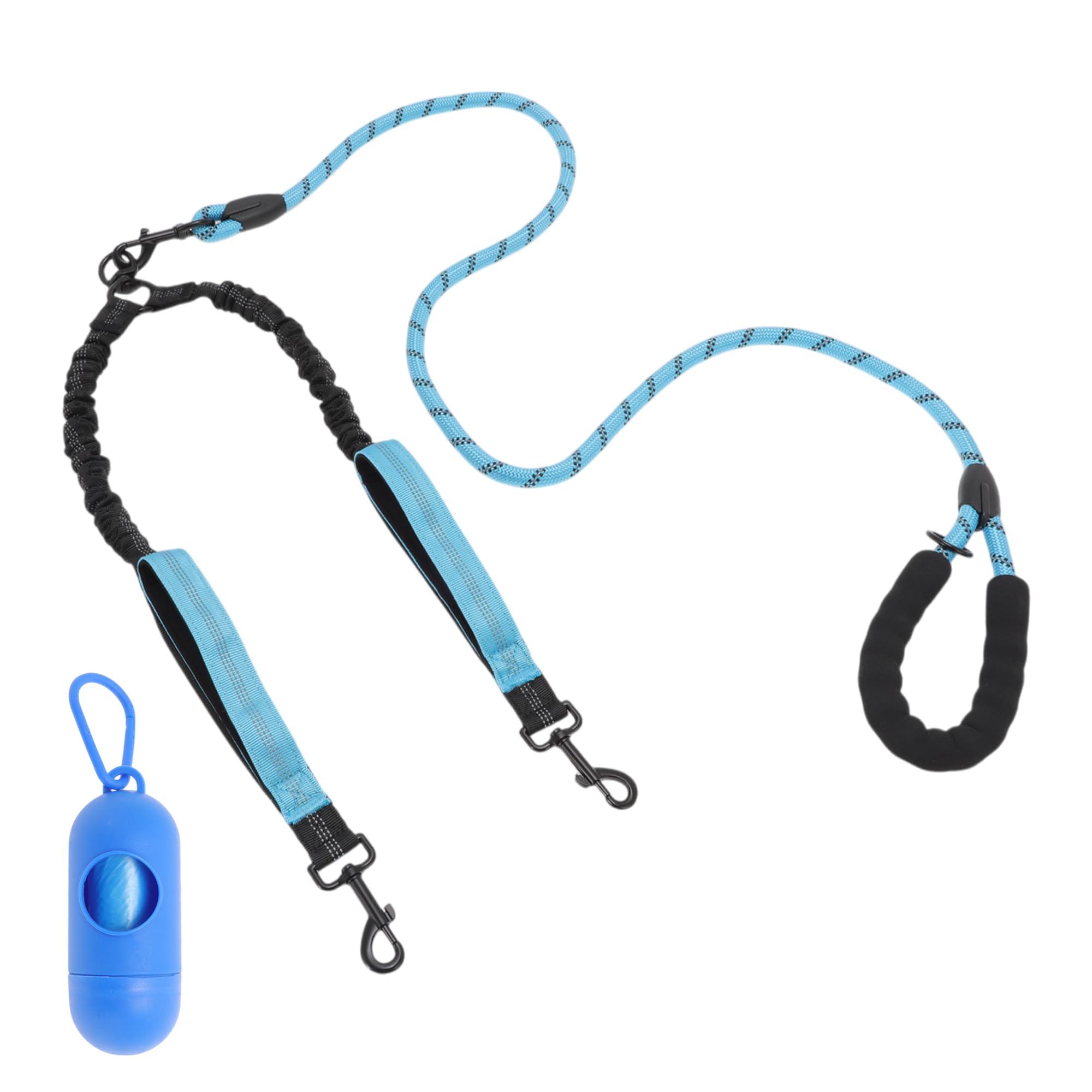 RENEWREVITAL Double Dog Leash, Hands-Free Dual with Comfortable Padded Handle, Double for Two Dogs, Adjustable Length, Blue, 1 Set