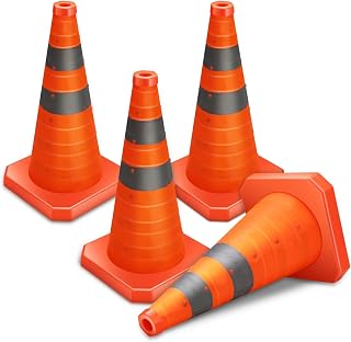 Auto Dynasty 18 Inch Collapsible Traffic Safety Cones, 4 Pack Orange Cones with Reflective Collar, Multi Purpose Pop-up Parking Cones for Road Safety, Parking Lot, Sport and Driving Training