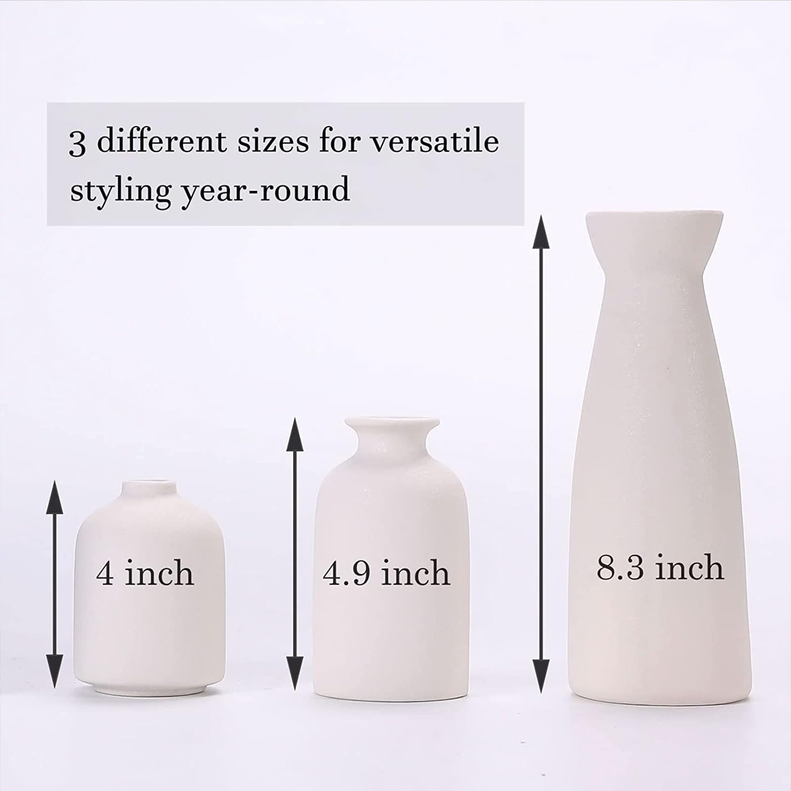 IS MUHE Ceramic Vases Set of 3 Contemporary Flower Vases For Modern Home Decor, Modern Farmhouse Decor, Living Room Decor,Tabletop Decor, Bookcase, Fireplace and Entrance (Beige)