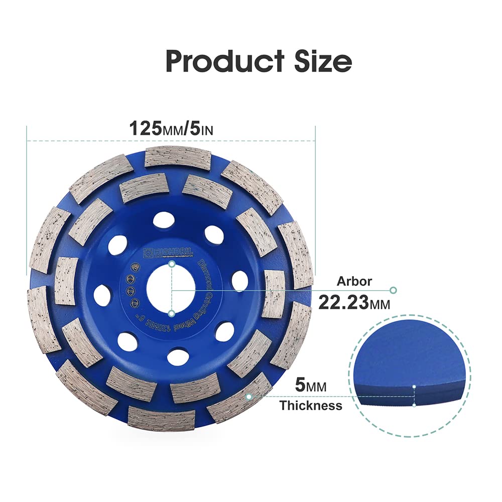 Diamant Schleiftopf,HIGHDRIL 125MM Turbo Diamanttopfschleifer Schleifscheibe für Beton Mauerwerk Granit Marmor Naturstein