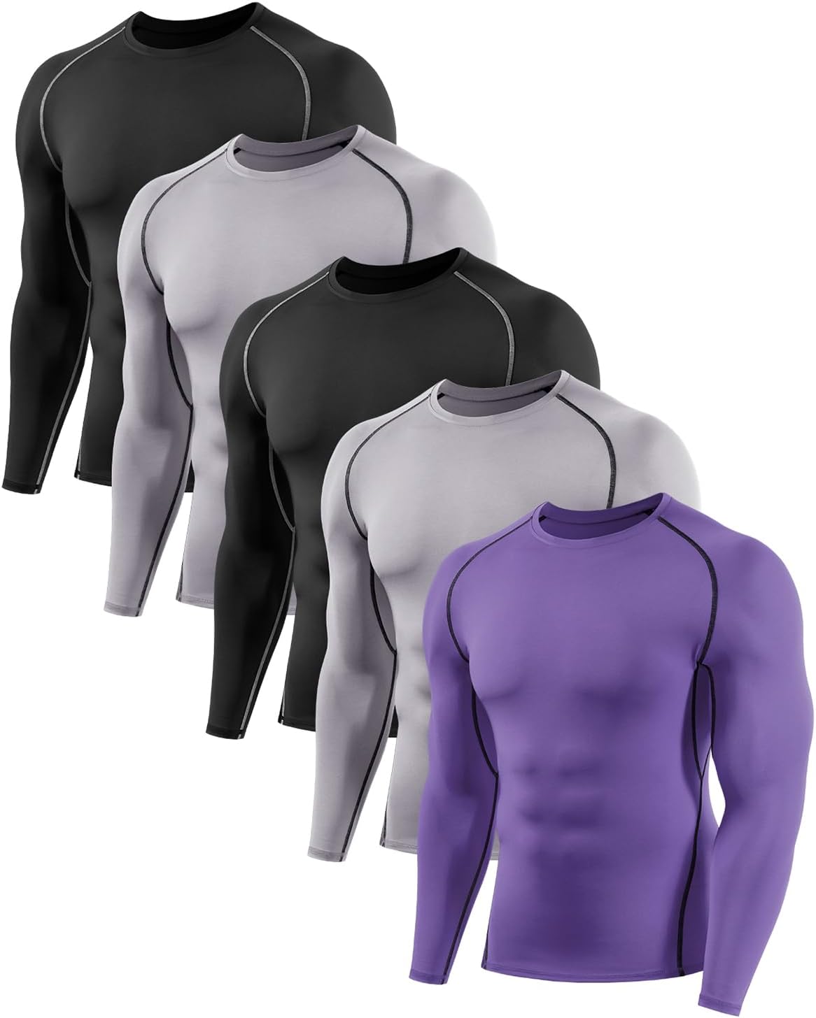 5,6 Pack Compression Shirt Men Long Sleeve Cooling Dry Athletic Workout Base Layer Running Tops