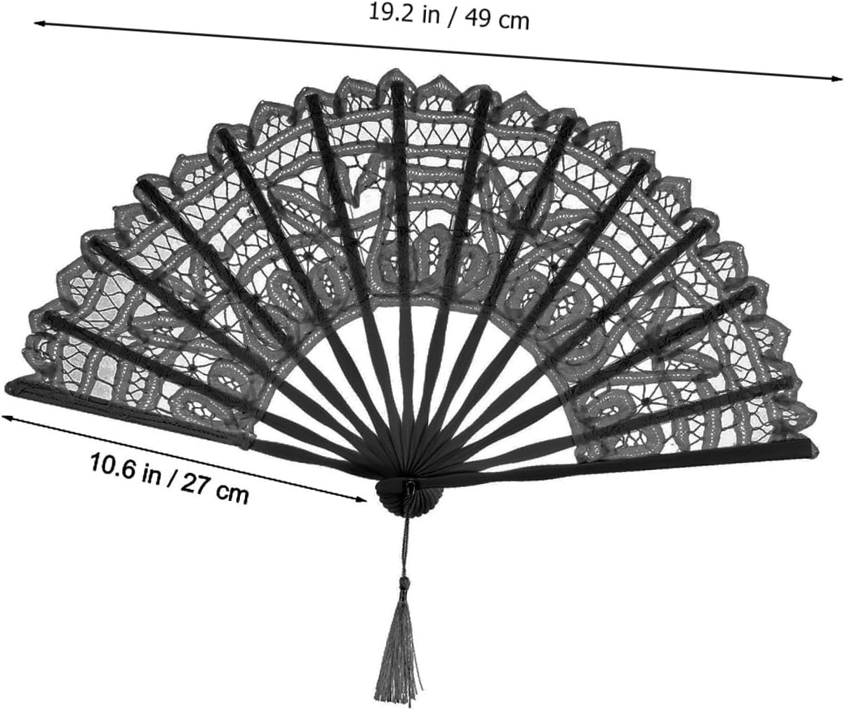 YARNOW 2pcs 27cm Black Lace Folding Hand Fans Vintage Frame Portable Party Wedding Favor Fans for Women