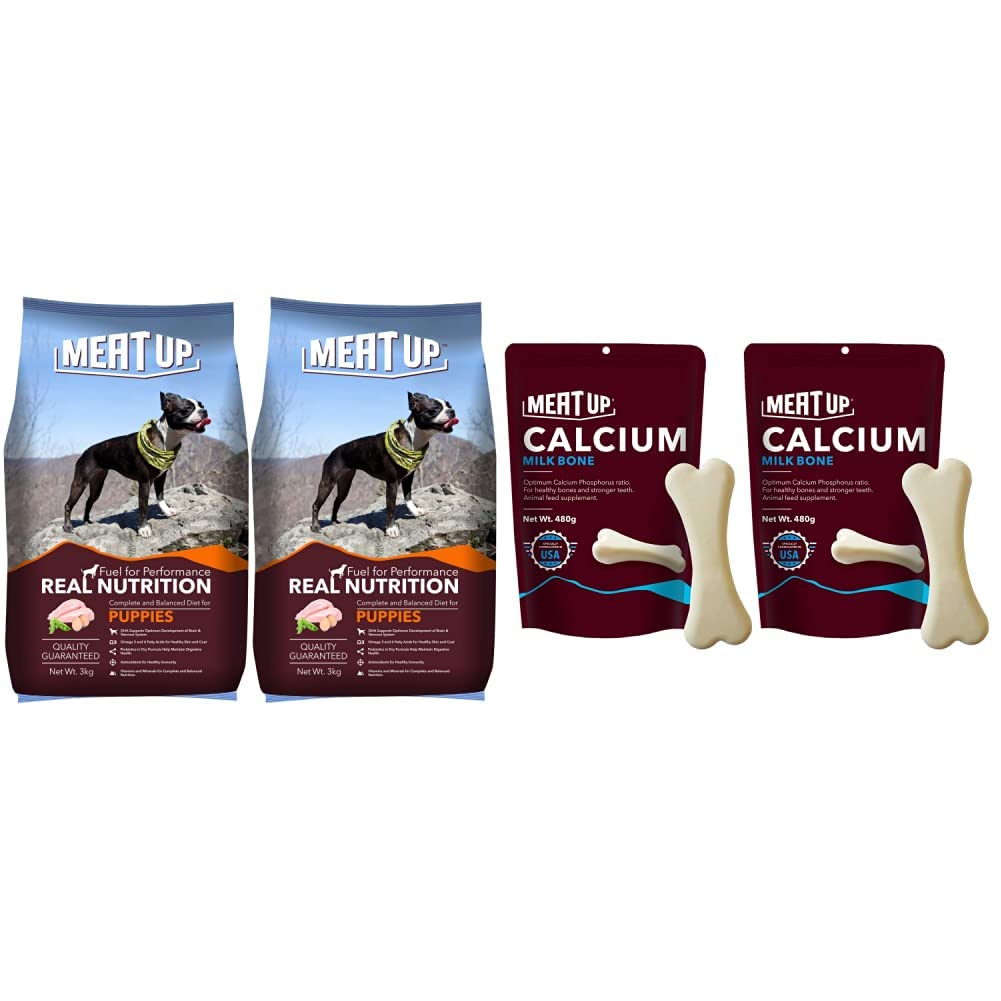 Meat Up Puppy Dog Food, 3 kg (BOGO) and Calcium Bone Pouch, Dog Treats - 25 Pieces (230 gm) (BOGO) (B08GMS9XJ7) Amazon Price History, Amazon Price Tracker