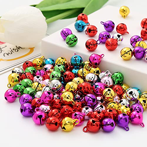 HERZWILD 120pcs Clochettes Grelots Cloche de Noël Multicolore Grelots en Métal pour pour décorer Noël, décorer Le Mariage, DIY Bijoux Artisanat, Porte-clés(Multicolore)