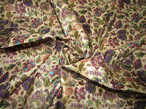 Brocart en soie véritable crème tissu floral multicolore 111cm