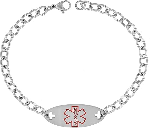 Pulsera de alerta médica de acero quirúrgico para identificación diabética tipo 2 de 916 pulgadas de ancho, 9 pulgadas de largo, Acero inoxidable