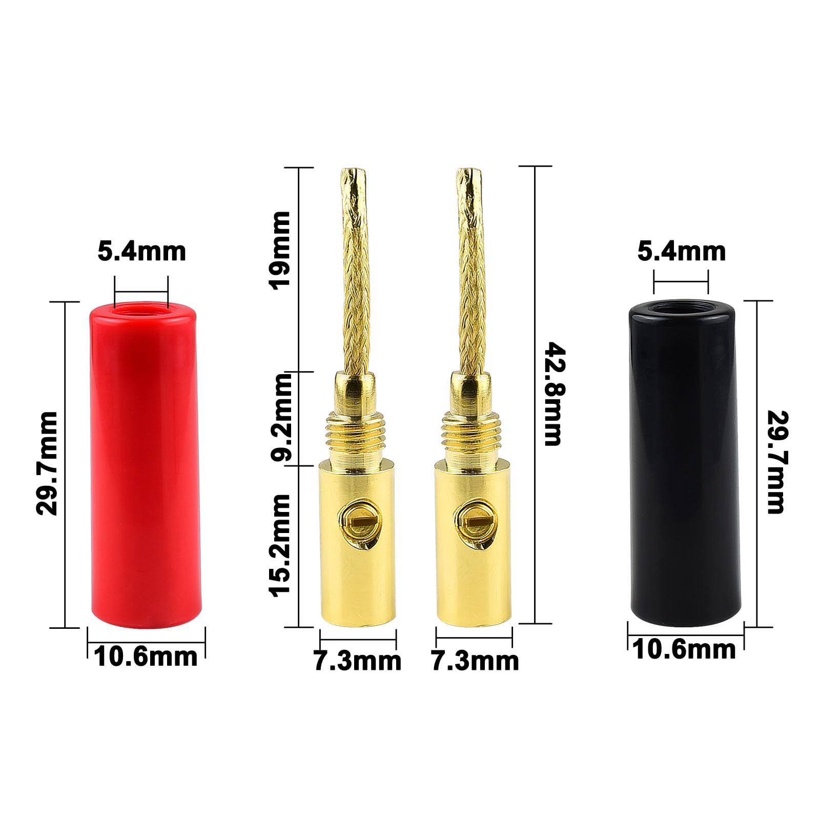 Flex Pin Bananenstecker, 5 Paar – 24K Vergoldet, Für Lautsprecherkabel Bis 12 AWG, Mit Isolierung