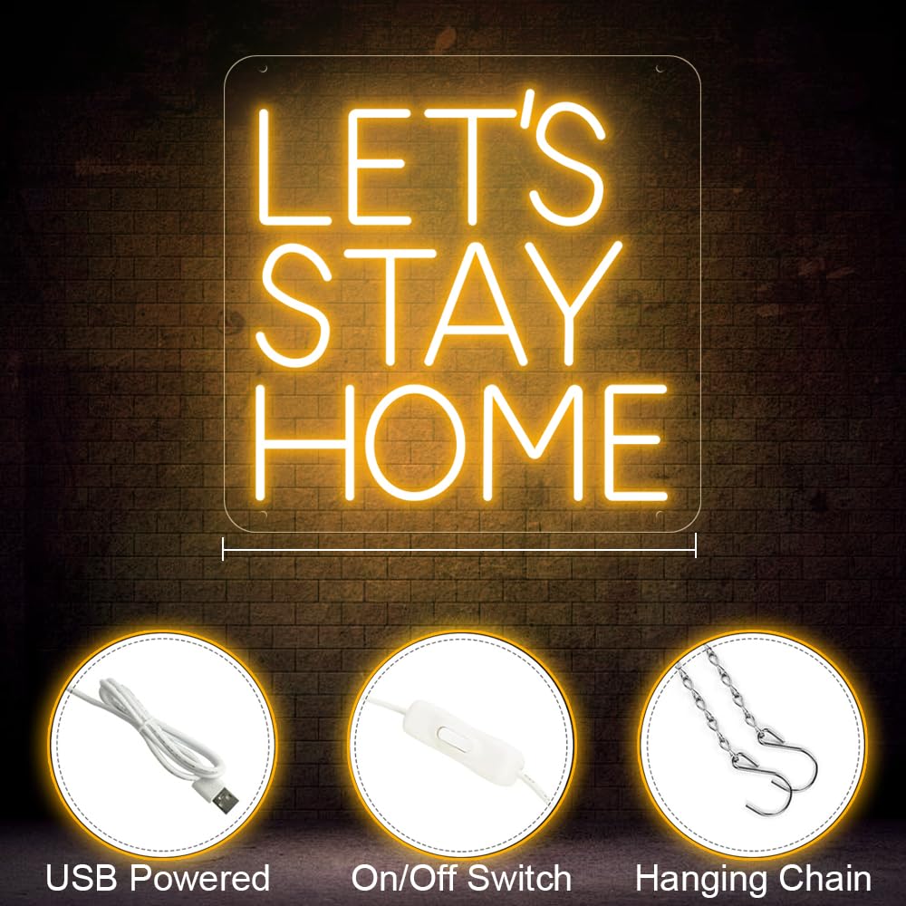 Let's Stay Home Neon Sign Led Neon Light Sign for Home Wall Bedroom Bar Hotel Pub Dorm Decor Man Cave Game Room Living Room Artisitc Decoration USB Powered Words LED Lights - Image 3