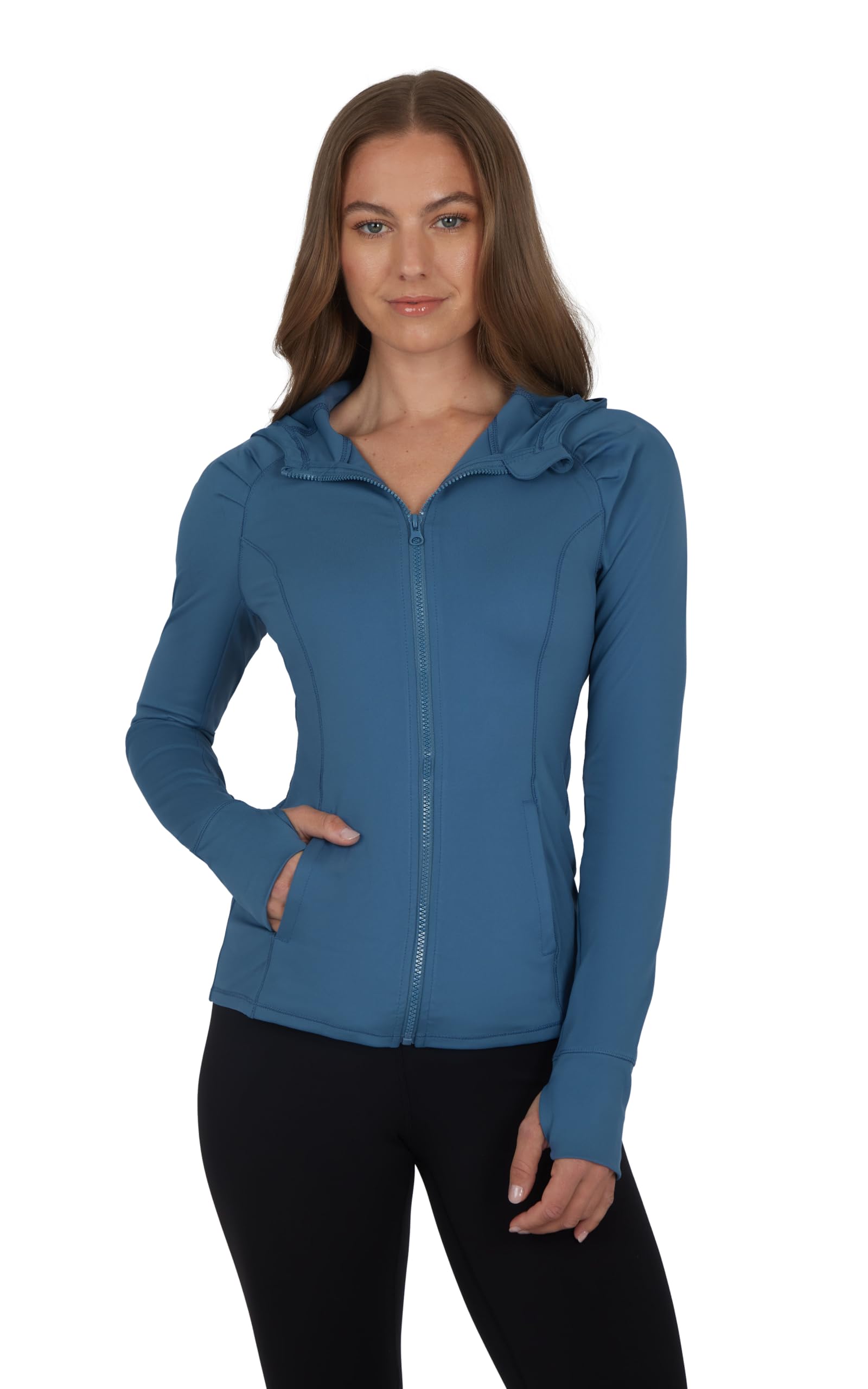 Yogalicious Men's Blue Fusion Full-Zip Lightweight Hooded Running Workout Yoga Lux Jacket With Pockets, Xl