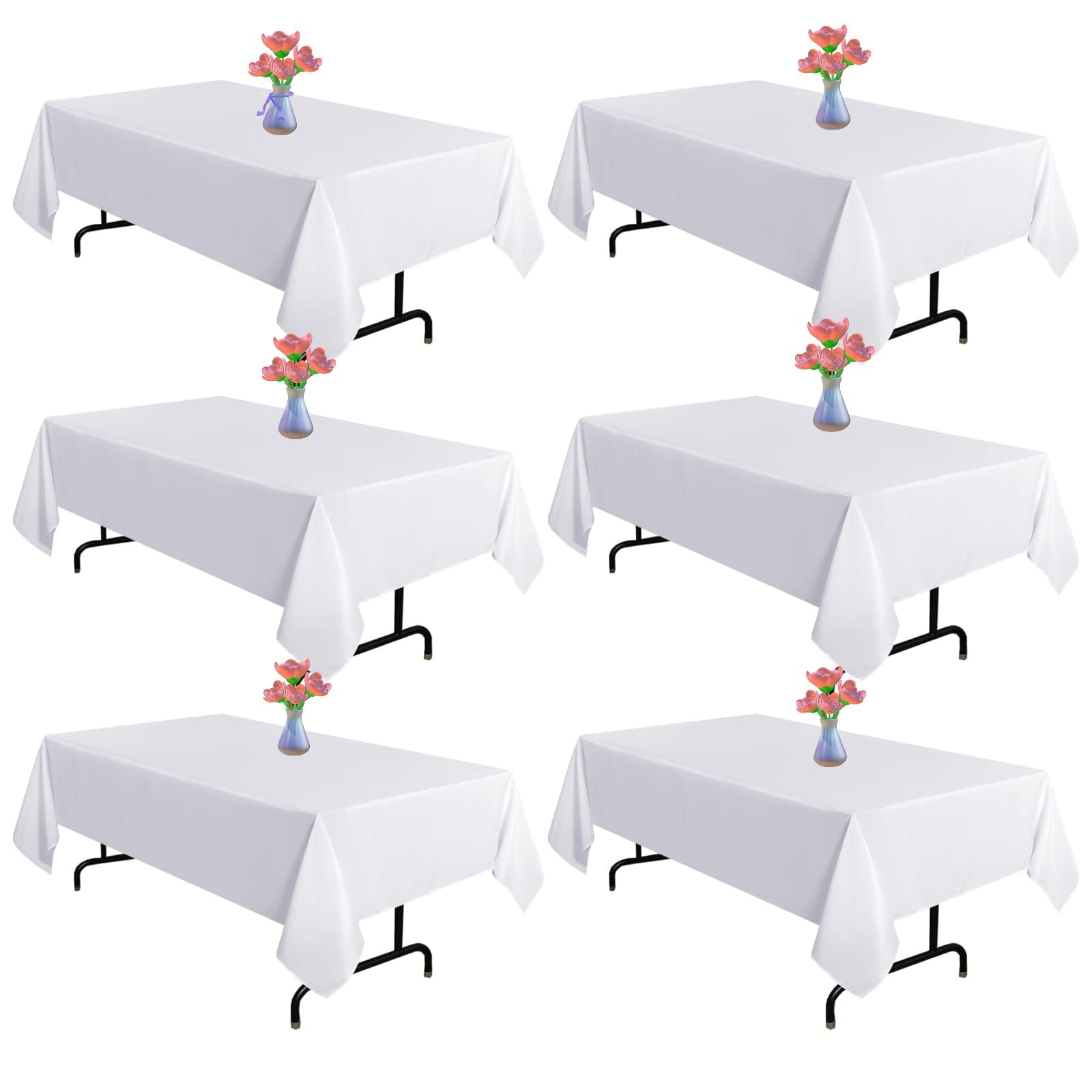 Vnituasr White Tablecloths Rectangle, 6Pack 153 x 260cm for 6ft Rectangle Tables, Suitable for Wedding, Banquet, Restaurant, Parties(60×102inch