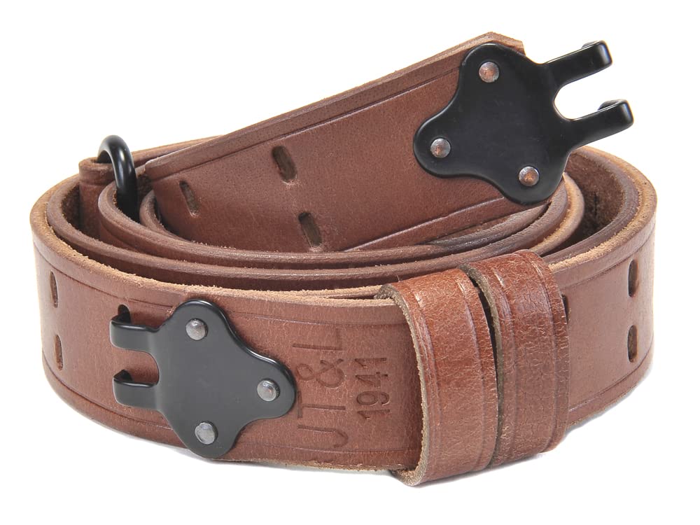 M1907 1.25" Leather Rifle Sling Marked JT&L 1941 with Black Powder Coated Brass Hardware and Premium Drum Dyed Leather