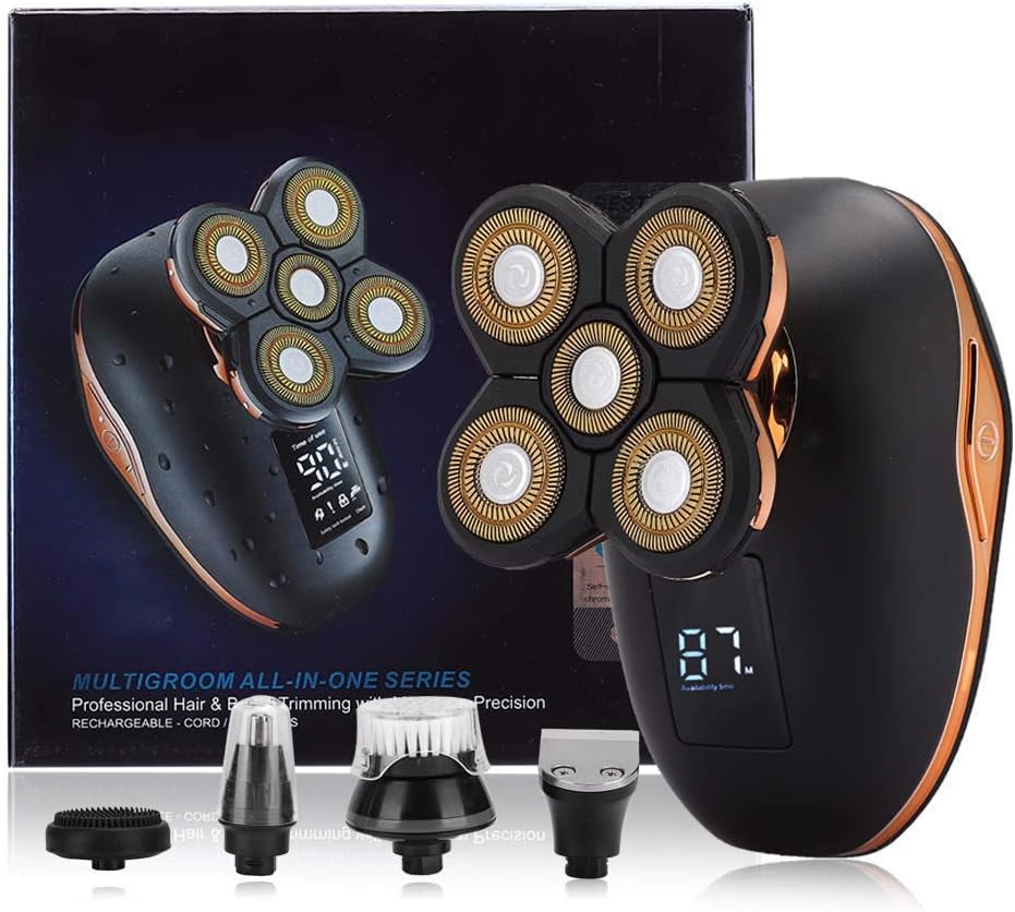 5 in 1 Multifunctional Shaver Electric Shaver Razor for Men, Wet & Dry Safety Razor Electric Hair Beard Trimmer Safety Razor Shaving Machine(Champagne)