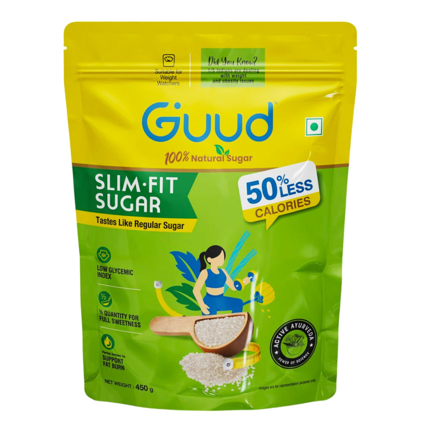 GUUD Sugar 450gm - Slim-Fit 100% Natural Sugar| 50% Fewer Calories| Low GI| Enriched with Ayurvedic Herbs | Tastes Like Regular Sugar - Healthy & Nutritious (B0D2XW6W8V) Amazon Price History, Amazon Price Tracker
