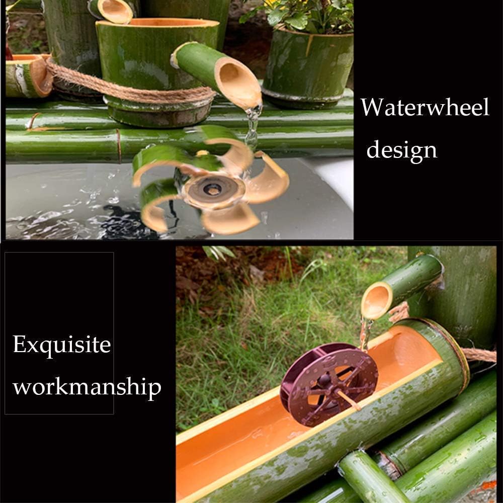 Japanese Garden Decoration,Bamboo Fountain Decor Bamboo Fountain Water Feature Bamboo Fountain Decor Water Spout with Pump Feng Shui Wheel Sculptures Statues Arts Crafts Artwork,80cm