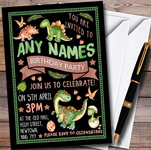 Black Dinosaur Watercolour Personalized Childrens Birthday Party Invitations