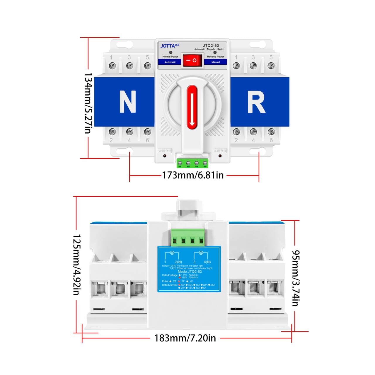 Dual Power Automatic Transfer Switch,CB Type ATS, 3P 63A 220V 50/60Hz,Changeover Switch for Generator,Generlink Transfer Switch - Image 4