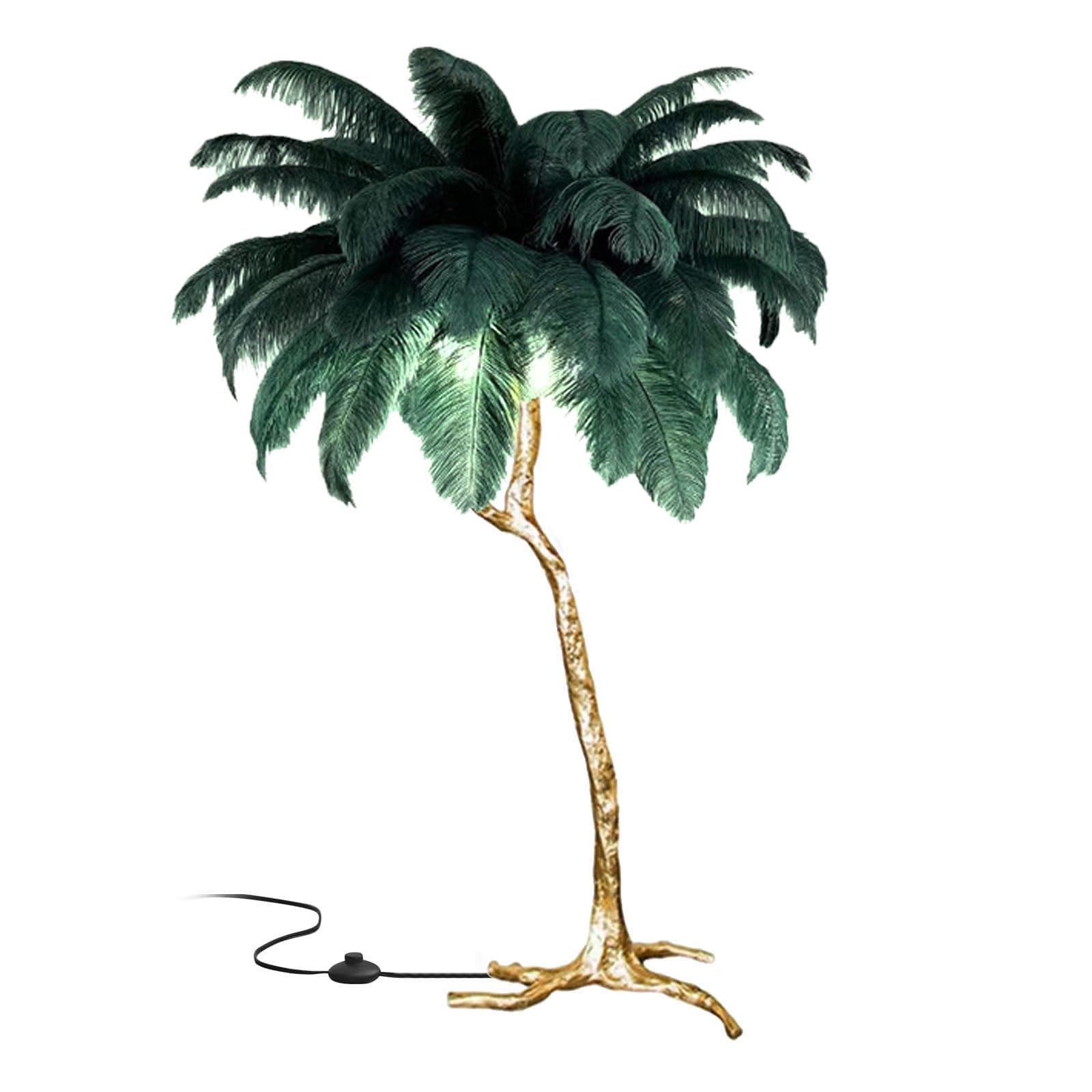 Standing Bedside Lamps, Nordic Ostrich Feather Floor Lamp with 3 Color Light Switching, Gold Resin Light Body, Tall Pole Lamp Feather Lamps for Home Office Decor,Dark Green,60x55cm/24x22in (desk lamp)