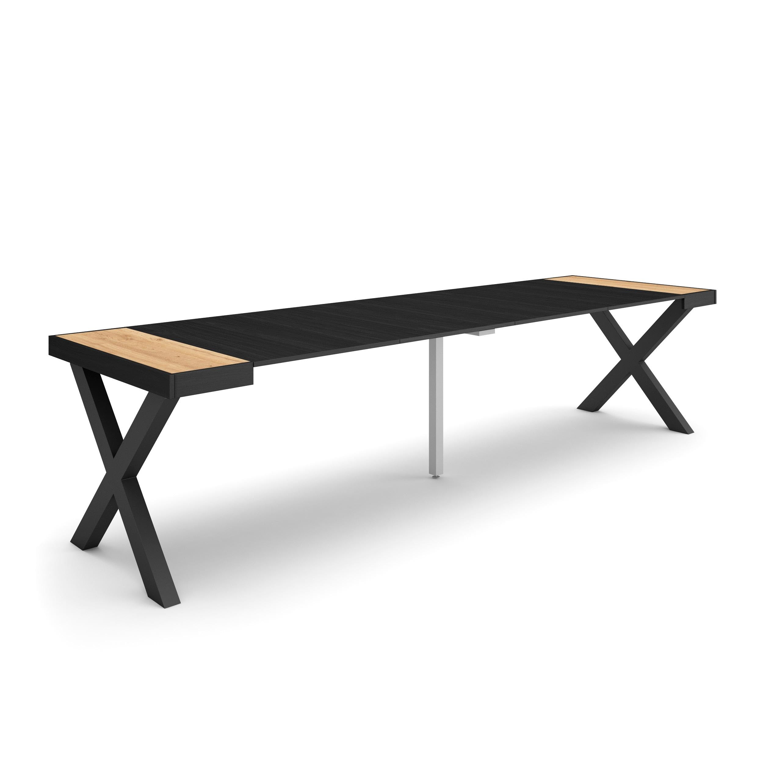 Skraut Home | Table Console Extensible | Console Meuble | 300 | pour 14 Personnes | Pieds Bois Massif | Style Moderne | Chêne et Noir