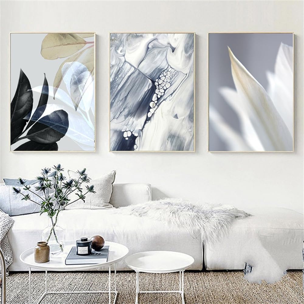 WBYZAC Art Prints-Grey Abstract Painting Marble Poster Black Leaf Print Botanical Canvas Print Wall Art Picture Living Bedroom Kitchen Office Room Decor-50 * 70cm*3PCS (No Frame)