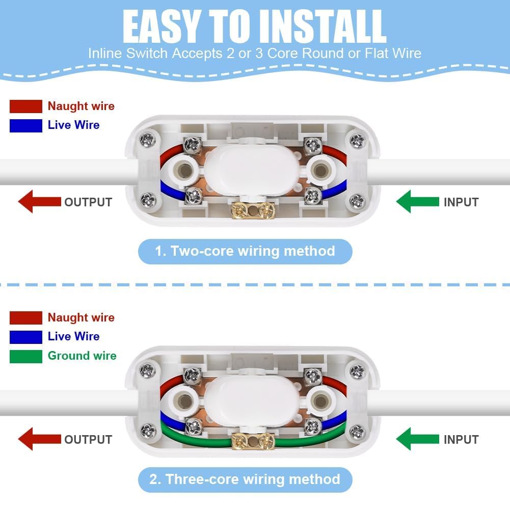AXFEE 6A DP Inline Cord Switch, 4Packs Torpedo Switches, 2 or 3 Core Double Pole Switching Accept Round or Flat Wire - Image 3