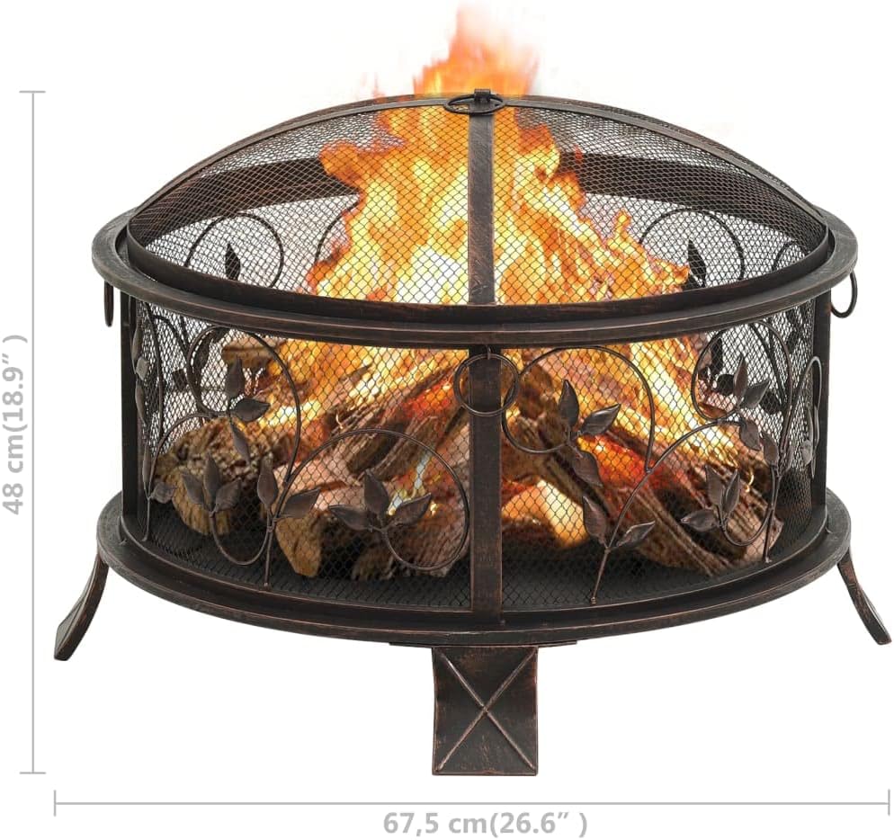 vidaXL Fire Pit, Firepit for Outdoor Patio Backyard Garden Deck, Fireplace with Poker, Firebowl for Camping Picnic BBQ, Industrial Style, XXL Steel