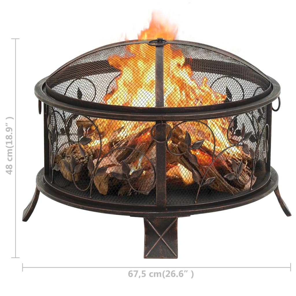 vidaXL Brasero Rústico con Atizador Jardín Patio Terraza Balcón Exterior Cuenco Chimenea Fogata Hornillo Calentador Calefactor Acero XXL 67,5 cm