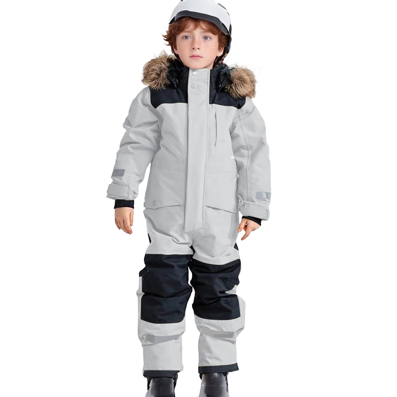 Tute da Neve Bambino e Ragazzi, Tute da Sci Bambine e Ragazze, Tuta da Neve di un Pezzo Bambini Invernale Outdoor Antivento Impermeabile e Traspirante Calda Tuta con (Light Gray, 14-15 Years)